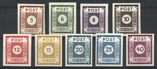 42-50A Freimarken Ziffernserie 1945, 9 Werte geschnitten, Satz  ** postfrisch