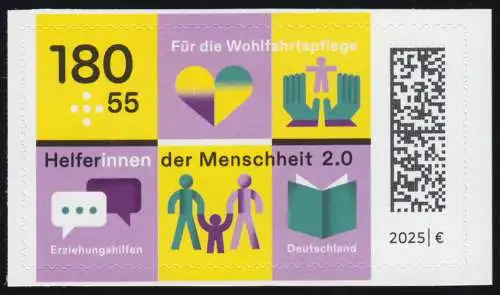 3891 Wohlfahrt 2025 Erziehungshilfe 180+55 Cent selbstkl. aus FB, postfrisch **