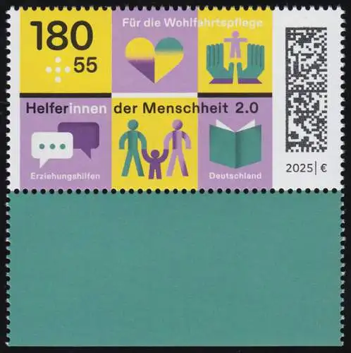 3887 Wohlfahrt 2025 Erziehungshilfe 180+55 Cent nasskl. aus MH, postfrisch **