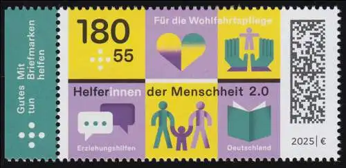 3887 Wohlfahrt 2025 Erziehungshilfe 180+55 Cent nasskl. aus Bogen, postfrisch **