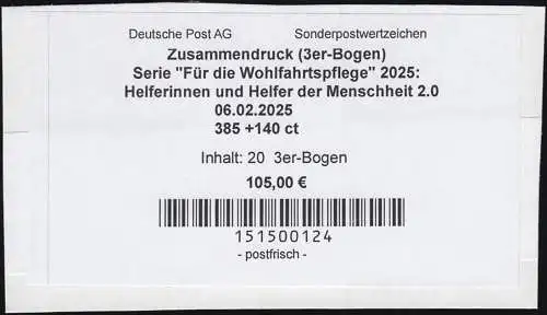 HBl. 61 Wohlfahrt 2025 Helfer*innen - BANDEROLE für UNGEFALTETE Zusammendrucke