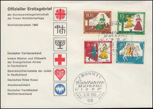 485-488 Wofa Märchen Aschenputtel 1965 - Satz auf Schmuck-FDC ESSt BONN