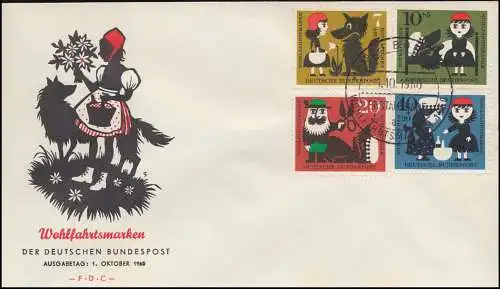 340-343 Märchen der Brüder Grimm: Rotkäppchen, Schmuck-FDC ESSt BONN 1.10.1960