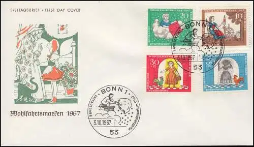 538-541 Wofa 1967 Märchen Frau Holle - Satz auf Schmuck-FDC ESSt Bonn