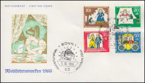 523-526 Wofa 1966 Märchen Froschkönig - Satz auf Schmuck-FDC ESSt Bonn
