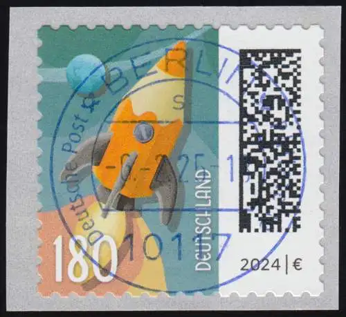 3874 Raketenpost 180 Cent sk 5000er mit GERADER Nummer, EV-O VS Berlin 6.2.25