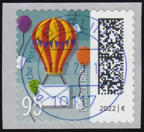 3873 Ballonpost 95 Cent sk 500er BDB mit UNGERADER Nummer, EV-O VS Berlin 6.2.25