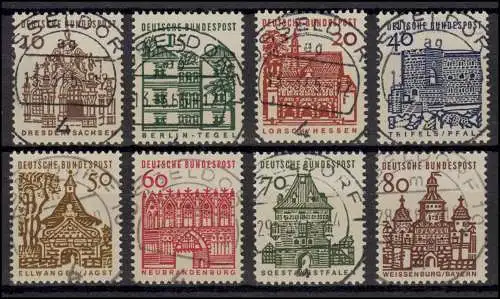 454-461 Bauwerke / Kleine Bauten, Satz komplett mit zeitgerechtem Vollstempel O