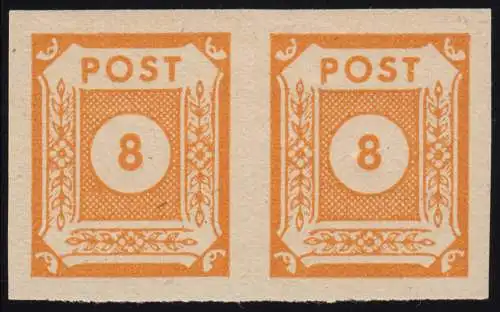 59U Ziffern 8 Pf. UNGEZÄHNT - im waagerechten Paar, Befund Dr. Jasch BPP **