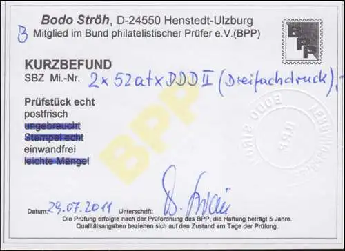 52atx DDDII Ziffern 10 Pf. 3-fach-Druck 1 mal Farbe b auf 2 mal a Paar, ** gepr.