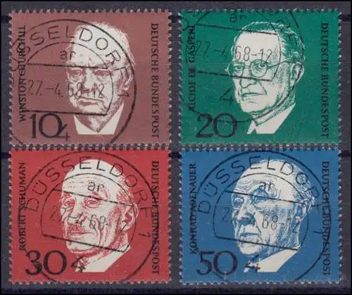 554-557 Politiker aus Adenauer-Block 4, zeitgerechte zentrische Vollstempel O