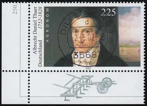 2255II Thaer bessere Rastertype II, Vollstempel Ersttag 2.5.2002 Dillenburg