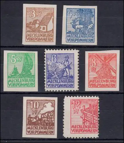 29-36x Abschiedsserie, 7 Werte auf Papier x komplett, Satz mit Falzspur *