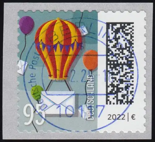 3873 Ballonpost 95 Cent sk 5000er BDB mit GERADER Nummer, EV-O VS Berlin 6.2.25