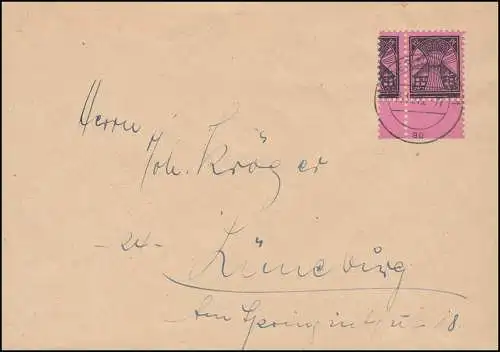 16 mit anh. halber Marke (Doppelzähnung) auf Bf. Schwerin 25.11.45, Befund Kramp