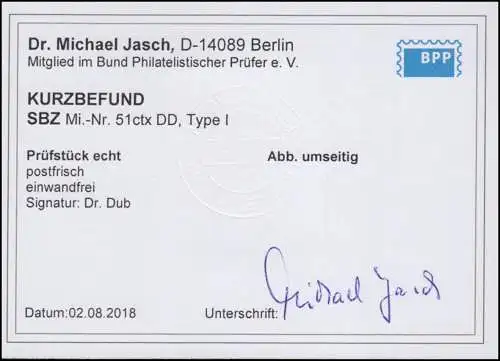51c tx DD Ziffer 3 Pfennig Doppeldruck der seltenen Farbe c, ** Befund Dr. Jasch