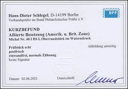 40I DS I Band 12 Pf Oberrand, rückseitig zusätzlicher senkrechter Aufdruck, **