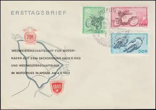 972-974 Motocross und Motorradrennen 1963 - Satz auf Schmuck-FDC ESSt Berlin