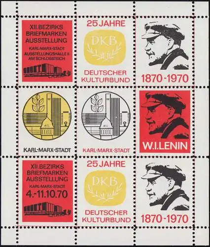 Deutscher Kulturbund Ausstellung Lenin 1970 Karl-Marx-Stadt, gummiert **