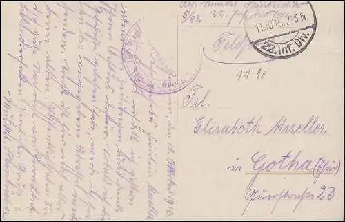 Ansichtskarte Abschied des Legionärs, Feldpost 22. Inf.-Div. 11.10.16 nach Gotha