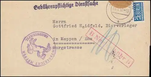 Gebührenpflichtige Dienstsache mit Notopfer Amtsgericht MEPPEN 13.1.1956 