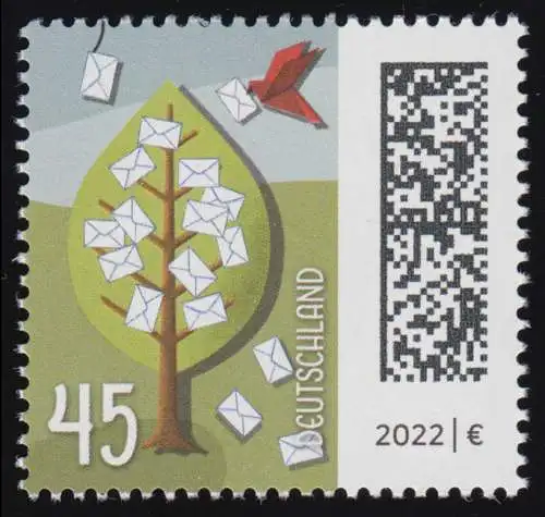 3704 Briefbaum 45 Cent, nassklebend, ** postfrisch