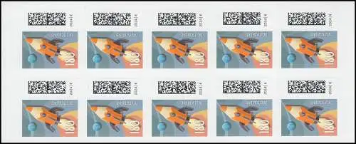 FB 143II BSP Welt der Briefe Raketenpost 180 Cent, Folienblatt 10x3874II, **