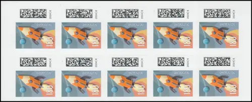 FB 143II BSP Welt der Briefe Raketenpost 180 Cent, Folienblatt 10x3874II, **