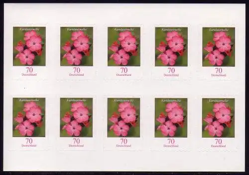 FB 8 Kartäusernelke 2010, Folienblatt 10 x 2716 (70 Cent), ** postfrisch