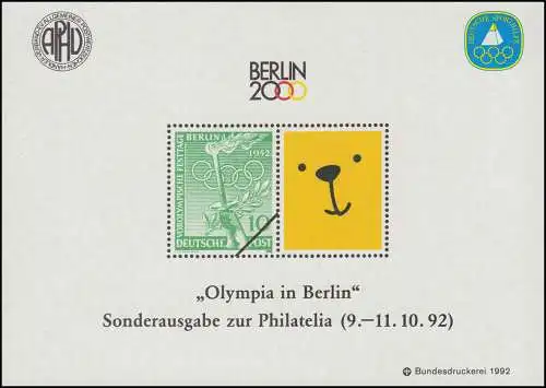 APHV-Sonderdruck Sporthilfe Philatelia Berlin Olympia 1992