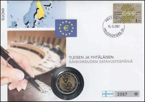 Numisbrief Wahlrecht Finnland, Münze 2 Euro SST 2007