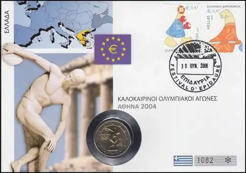 Numisbrief Olympische Spiele Griechenland, Münze 2 Euro SST 2006