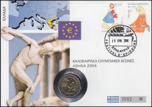 Numisbrief Olympische Spiele Griechenland, Münze 2 Euro SST 2006