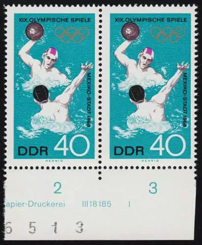 1408 Olympia Wasserball mit PLF weißer Fleck links am Rand, Feld 42, **