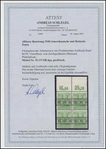 51I P OR dgz Band auf 84 Pf - Vbl. mit durchgezähntem Oberrand, FA Schlegel **