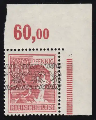 49I P OR ndgz Band 60 Pf. Plattendruck, Ecke o.r. nicht durchgezähnt, gpr. BPP