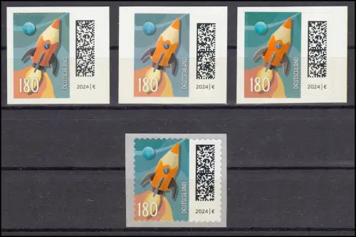 3874 Welt der Briefe Raketenpost 180 C. - Set mit 4 Varianten kpl. postfrisch **