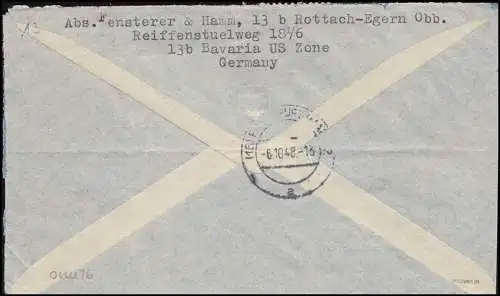 FZ 1 Flugpost-Zulassungsmarke Bedarfsbrief nach Canada zeitgerecht 5.10.48 gpr.
