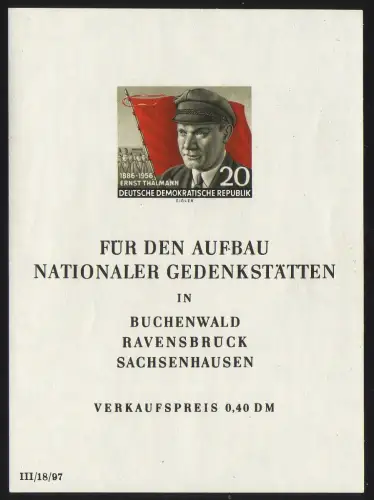 Block 14 Thälmann-Block 1956, postfrisch **