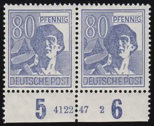 957HAN Kontrollrat II 80 Pf Unterrandpaar mit HAN 4122.47 2, ungefaltet, **