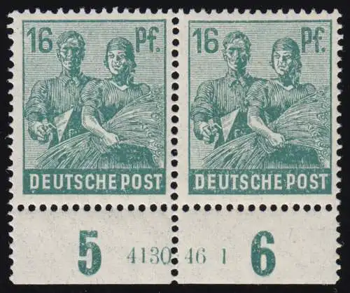 949a HAN Kontrollrat II 16 Pf Unterrandpaar mit HAN 4130.46 1, **