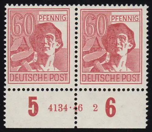 956HAN Kontrollrat II 60 Pf Unterrandpaar mit HAN 4134.46 2, ungefaltet, **