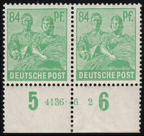 958HAN Kontrollrat II 84 Pf Unterrandpaar mit HAN 4136.46 2, ungefaltet, **