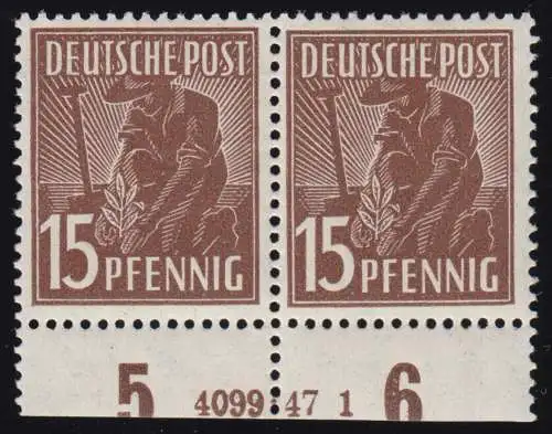 948HAN Kontrollrat II 15 Pf Unterrandpaar mit HAN 4099.47 1, ungefaltet, **