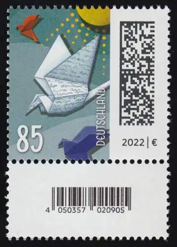 3645 Brieftaube 85 Cent aus 200er (BDB), mit Nummer und kleinem Codierfeld **