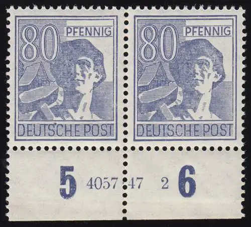 957HAN Kontrollrat II 80 Pf Unterrandpaar mit HAN 4057.47 2, ungefaltet, **