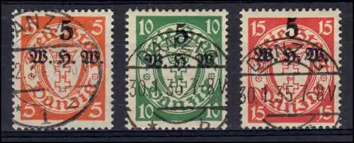 Danzig 237-239 Winterhilfswerk 1934, 3 Aufdruck-Werte kompl. Satz gestempelt O