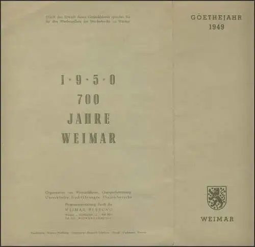 234-238 Goethe Falt-Gedenkblatt 700 Jahre Weimar mit SSt Weimar 28.8.1949