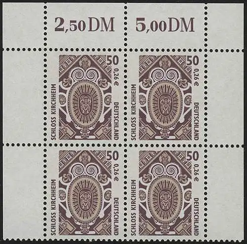 2210 SWK 50 Pf/0,26 Euro OR-Viererbl. ** postfrisch