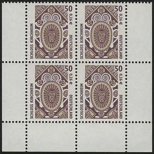 2210 SWK 50 Pf/0,26 Euro UR-Viererbl. ** postfrisch